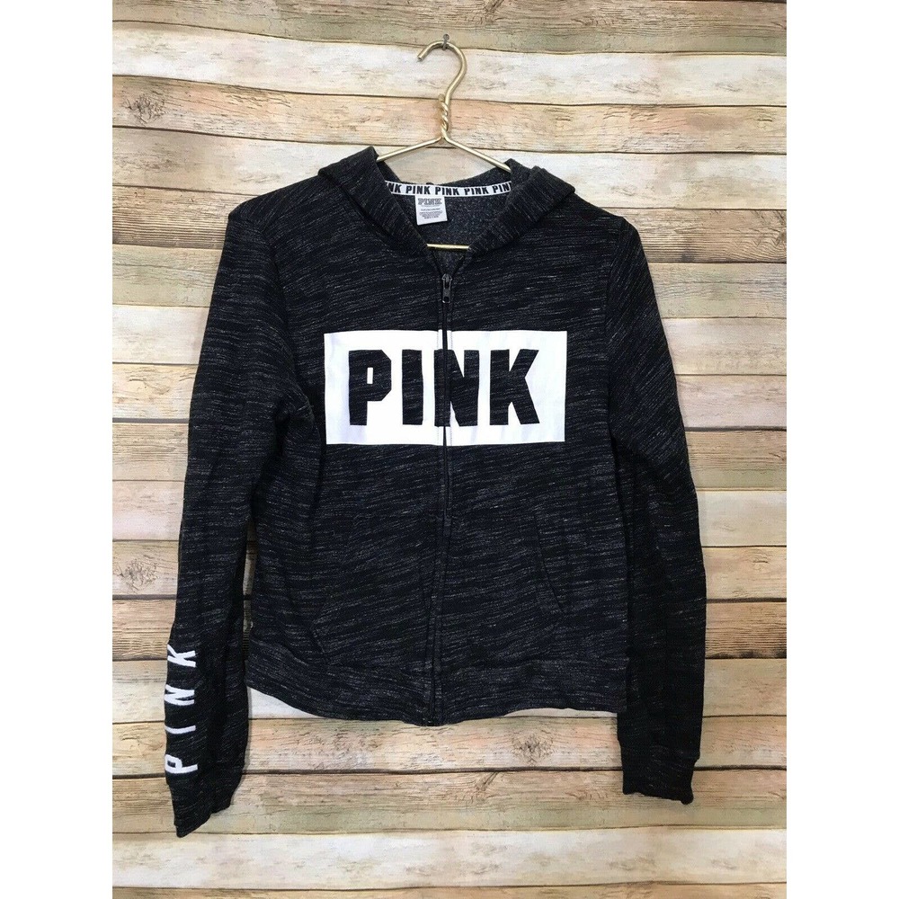 Victorias Secret Pink Marled Black Marled Hoodie